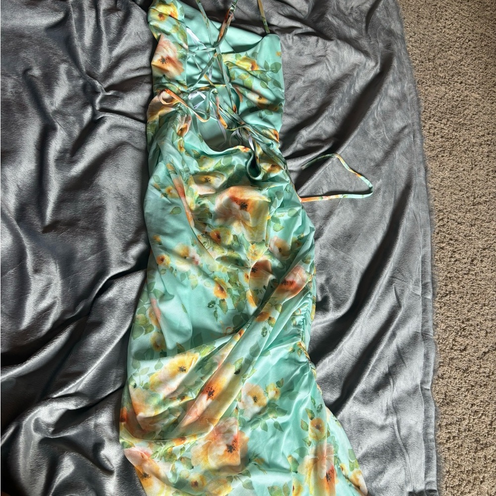 Floral Dress in Green and Orange